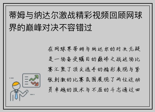 蒂姆与纳达尔激战精彩视频回顾网球界的巅峰对决不容错过